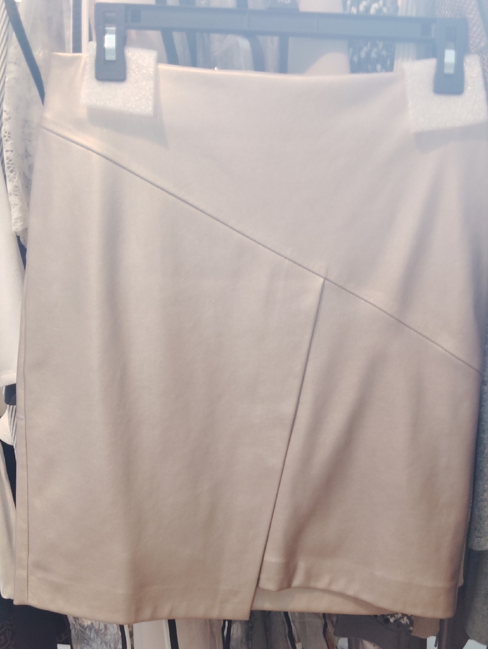 Women's Light Pink Asymmetric Panel Faux Leather Skirt S